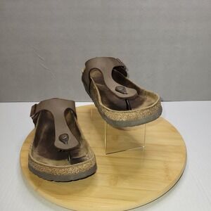 Birkenstock Gizeh Leather Thong Sandals Size 39 Brown Adjustable Strap